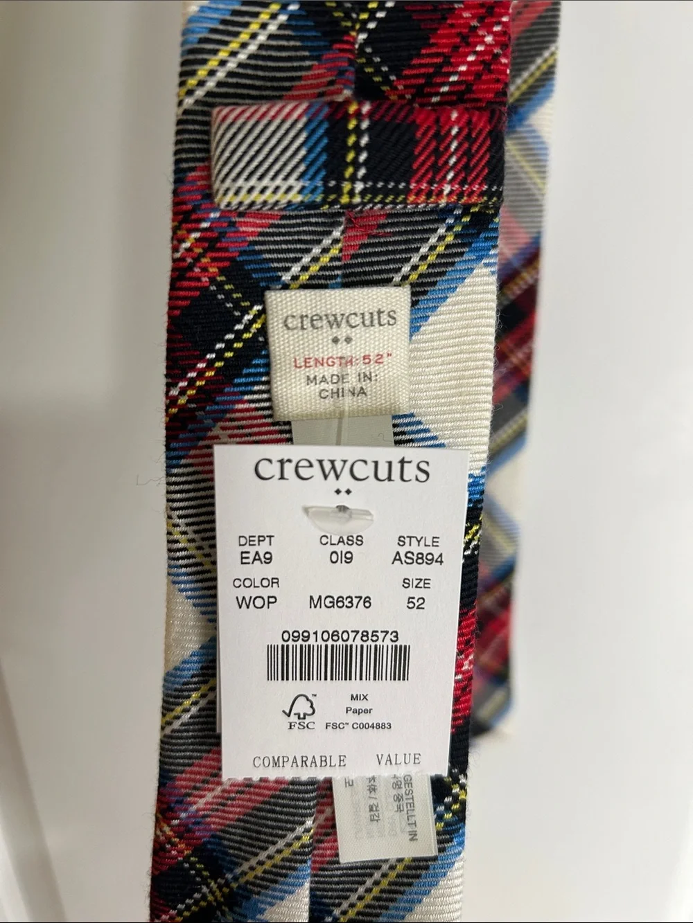 Crewcuts Red, Blue & Cream Plaid Tie